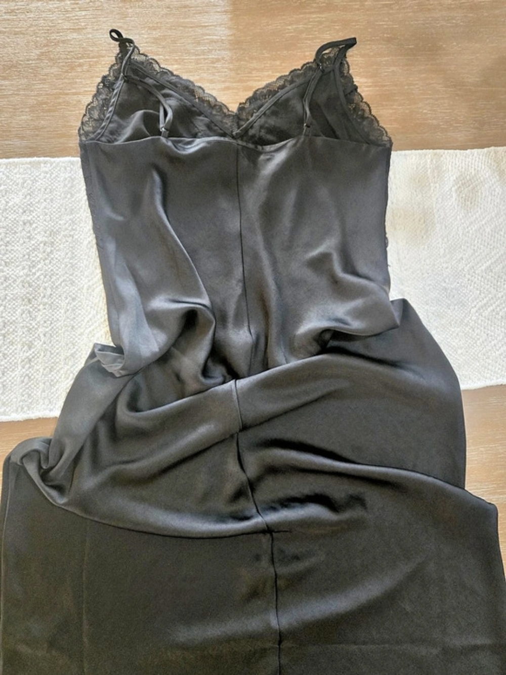 Express Satin Lace Trim Midi Slip Dress Black Size Medium